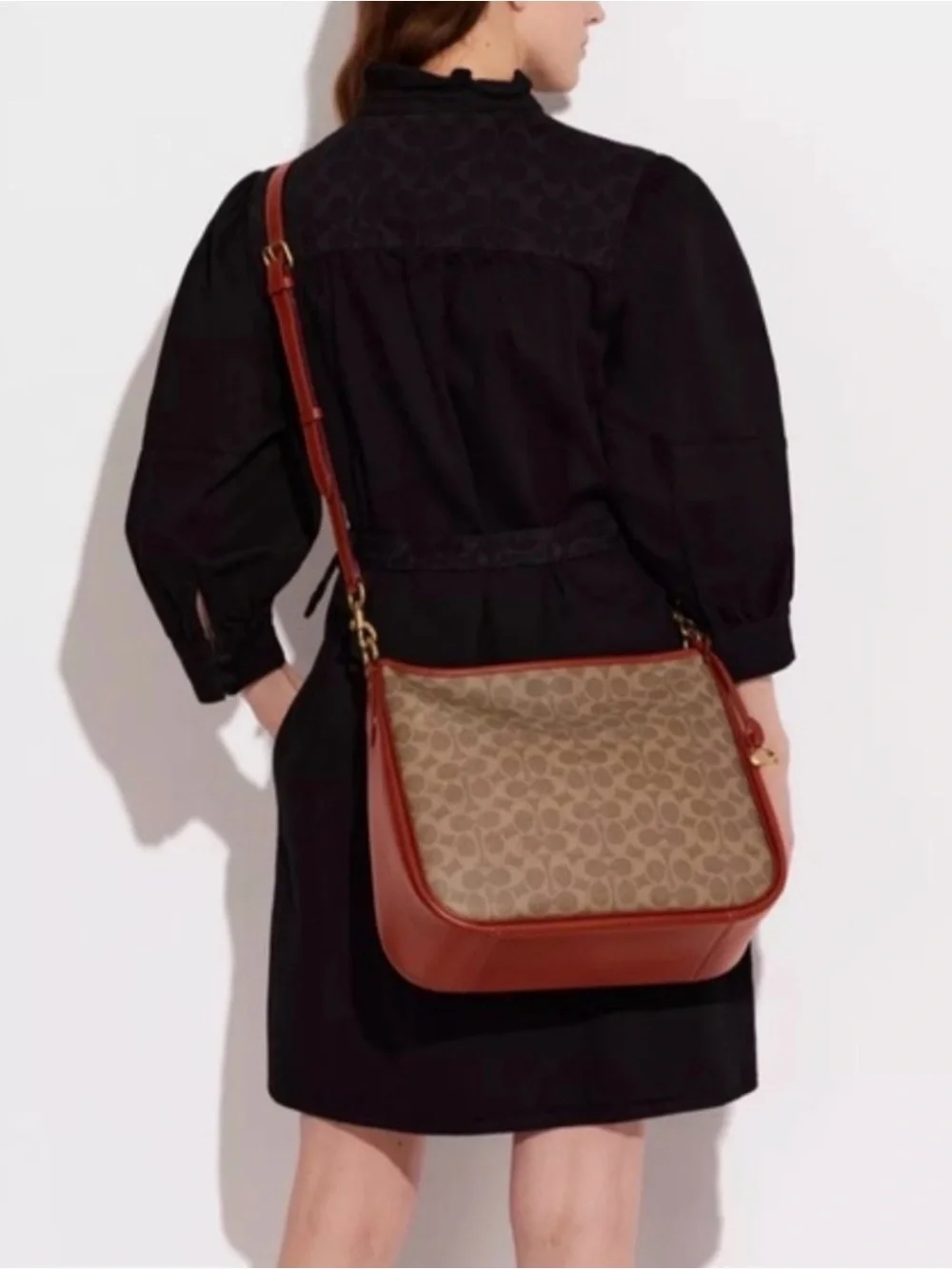 Coach Monogram Hobo Bag in Brown and Red